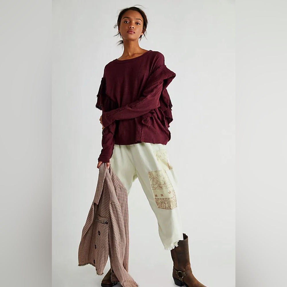 Free people we the free stellar tee sz xs plum purple ruffle